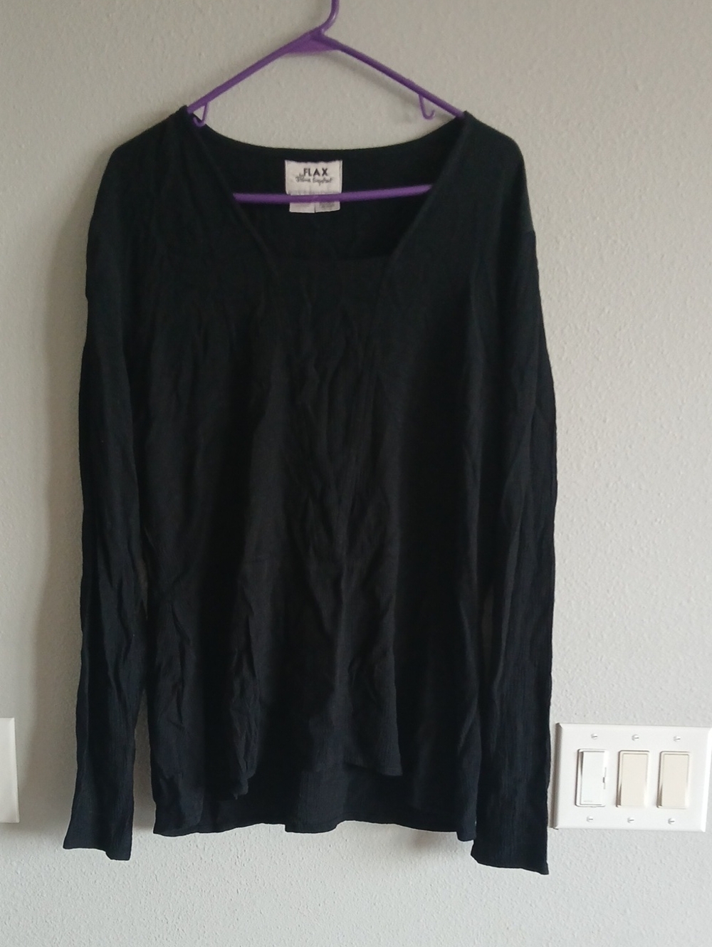 Flax Black Long Sleeve Linen Blend Top Medium Work Office Fall Winter
